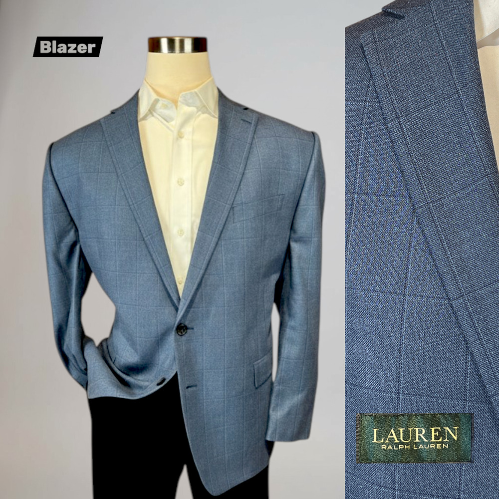 Ralph Lauren LRL 48R Steel Blue Silk and Wool Plaid Blazer Sport Coat